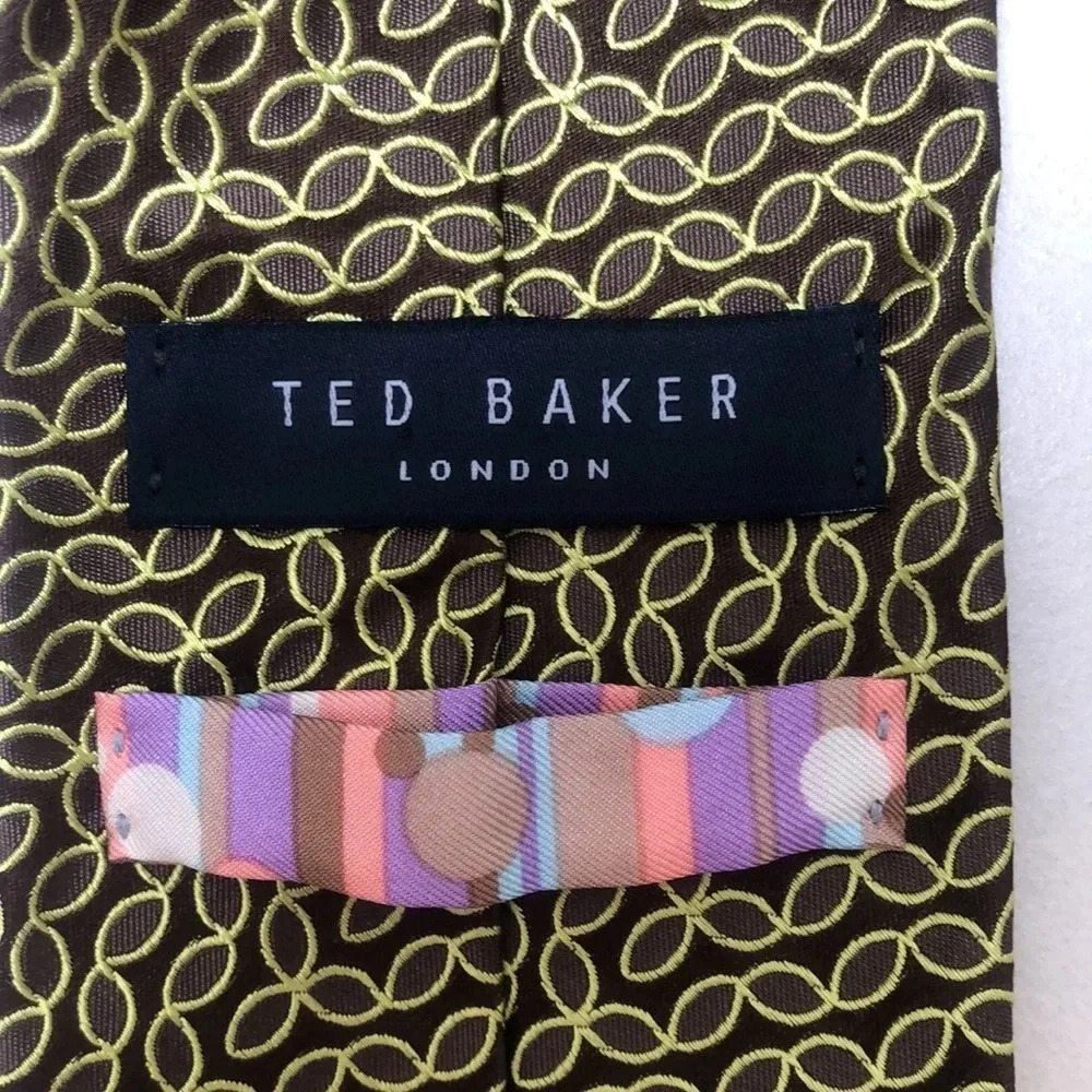 Ted Baker 100% Silk Made in USA tie, yellow and  brown all over print